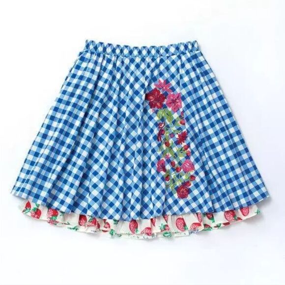 Matilda Jane Dutch Apple Skirt Large Blue Check Embroidered Strawberry Women's S - Picture 4 of 10